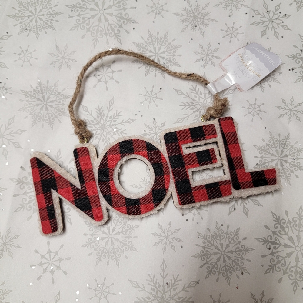 Christmas Tree Ornament Buffalo Plaid NOEL Red and Black Wondershop Wooden